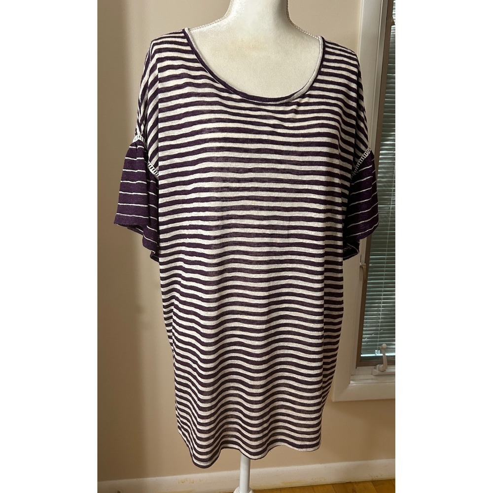 Terra & Sky Tunic Top Knit 1X Purple Striped Excellent Casual Boho Workwear